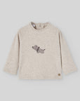 Speckled Beige Top with Dog Embroidery
