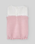 Girl's knitted romper with a pink knit body