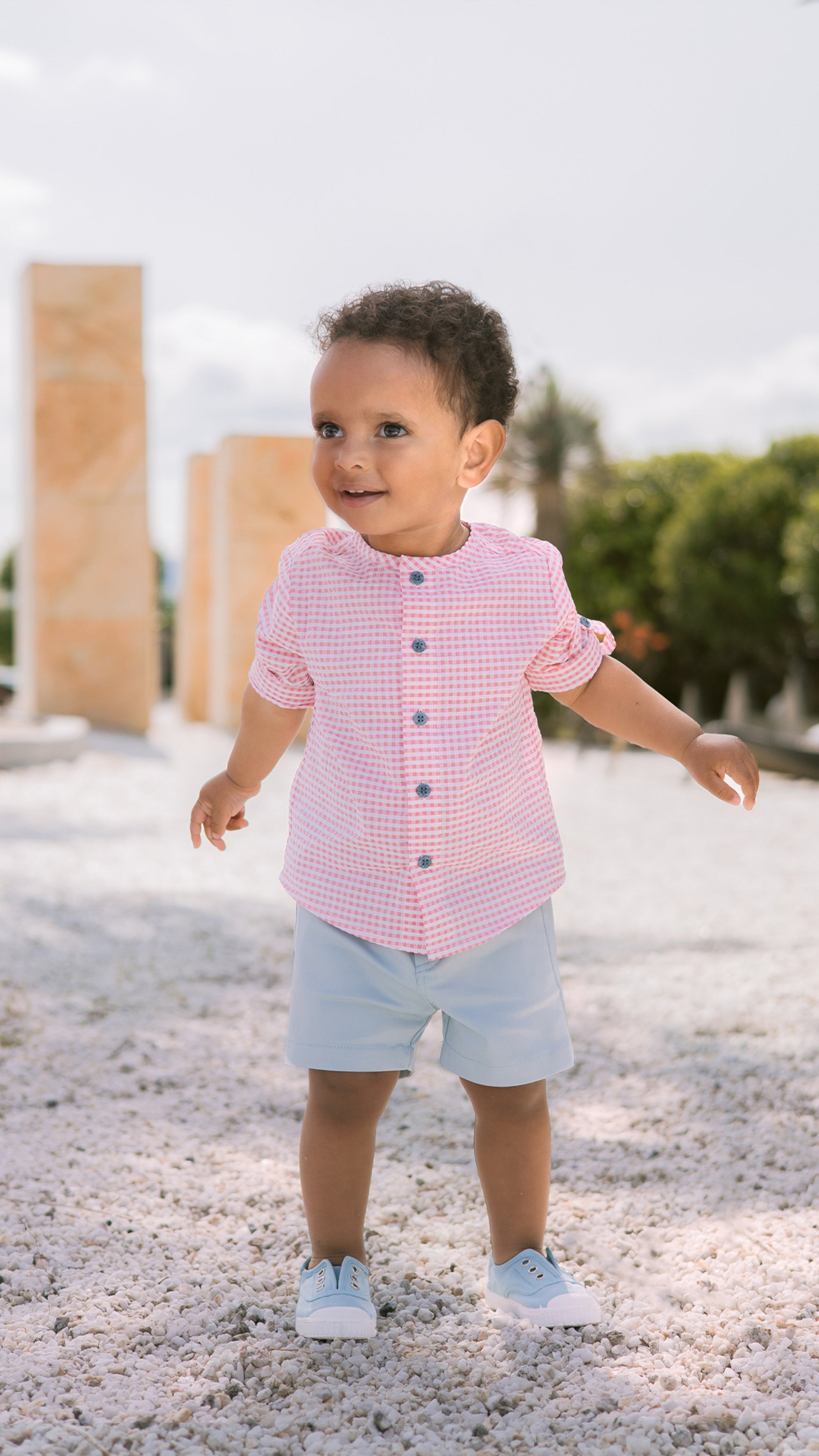 Boys Red shirt with Gingham Print