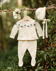 Button Back Ivory Knitted Sweater with Christmas Tree Details