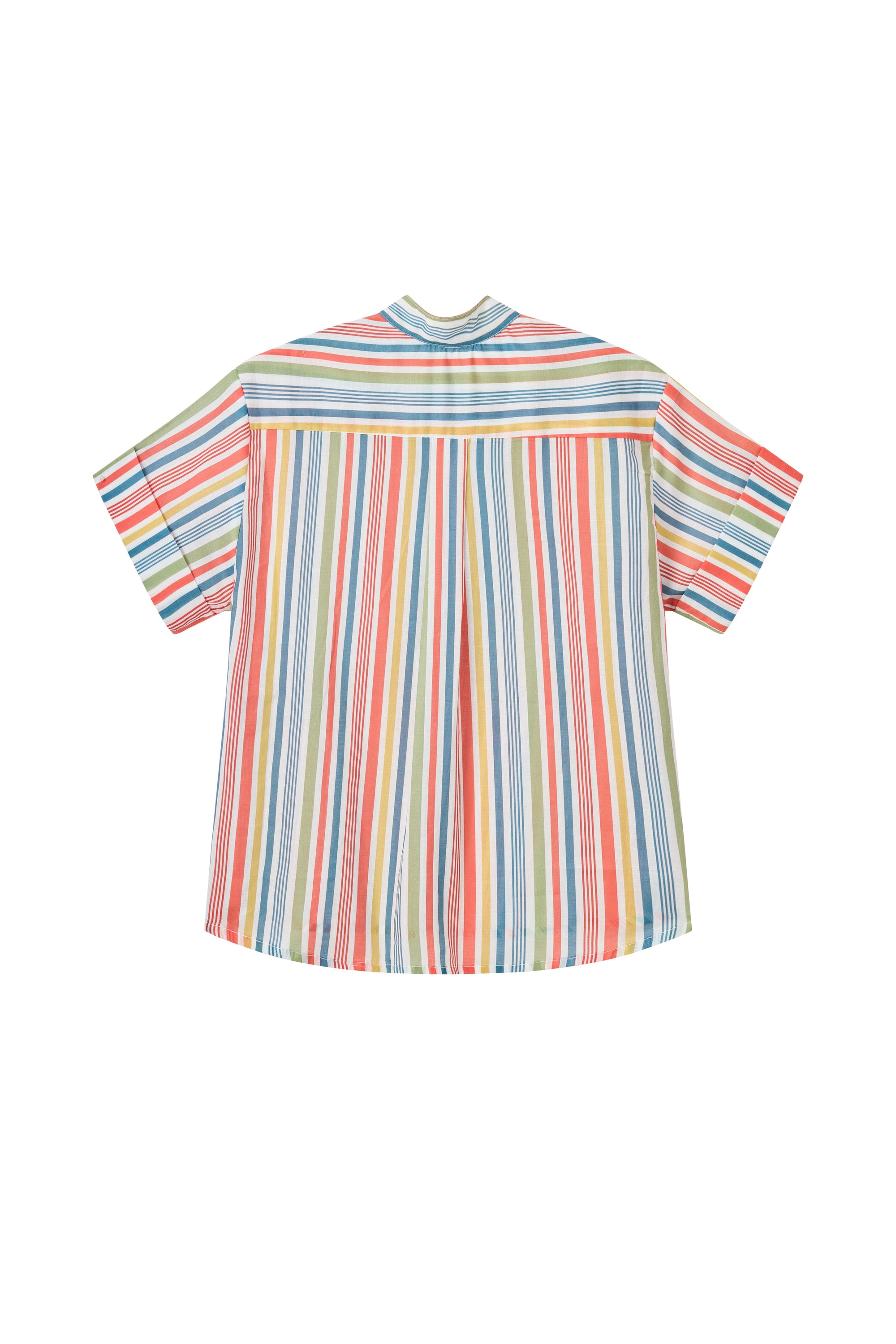 Colorful vertical striped shirt with Mao collar