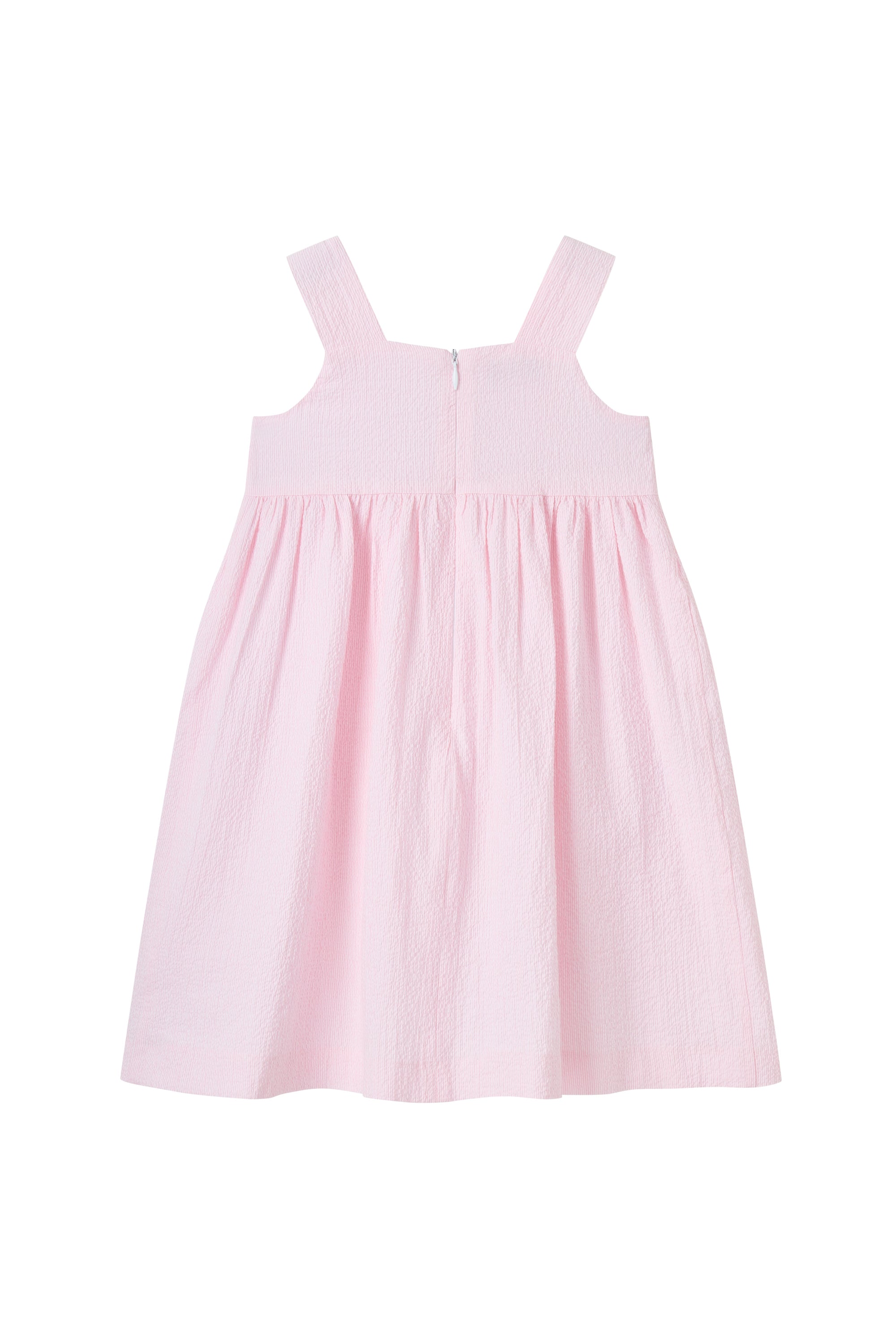 Dress for girl crafted in seersucker with a smocked bodice
