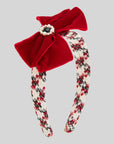 Red Velvet Bow Headband on Tartan Base