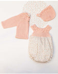 PINK KNITTED AND PINK FLOWER POPLIN ROMPER SUIT