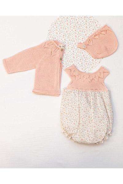 PINK KNITTED AND PINK FLOWER POPLIN ROMPER SUIT – MIBONBóN