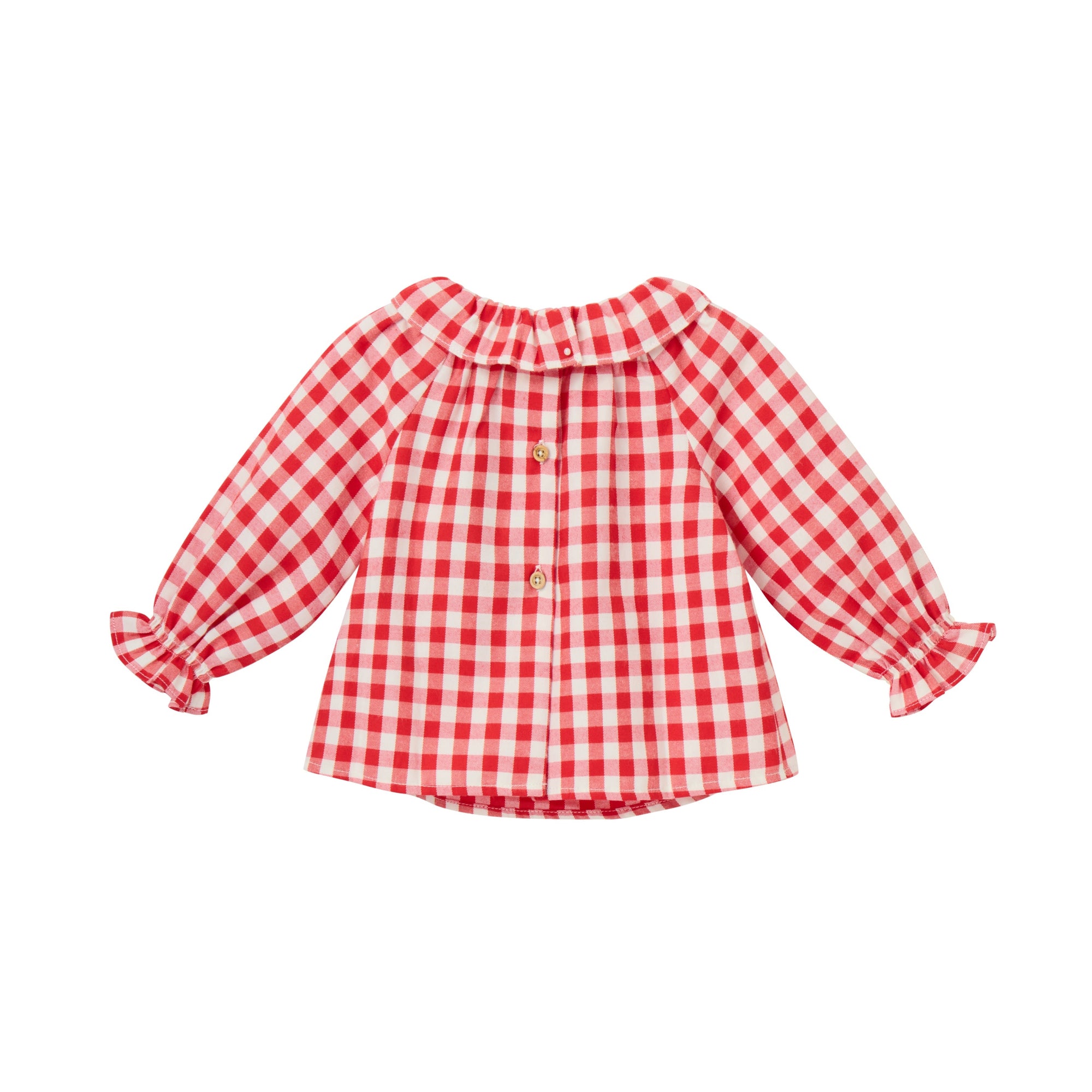 Red and white checkered blouse on a white background