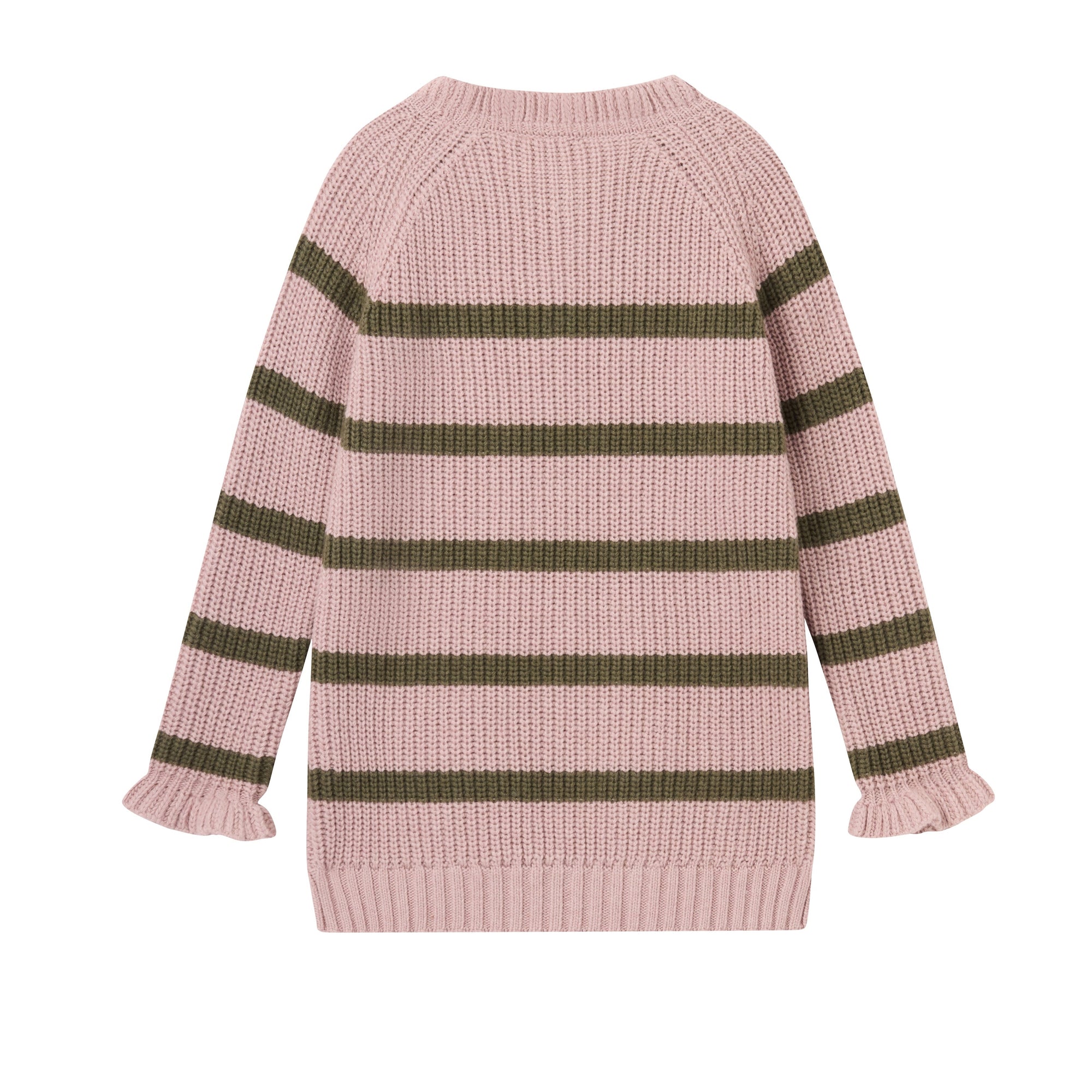 Pink sweater with green stripes on a white background