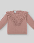 Girl Knitted Pullover with V-shaped ruffles