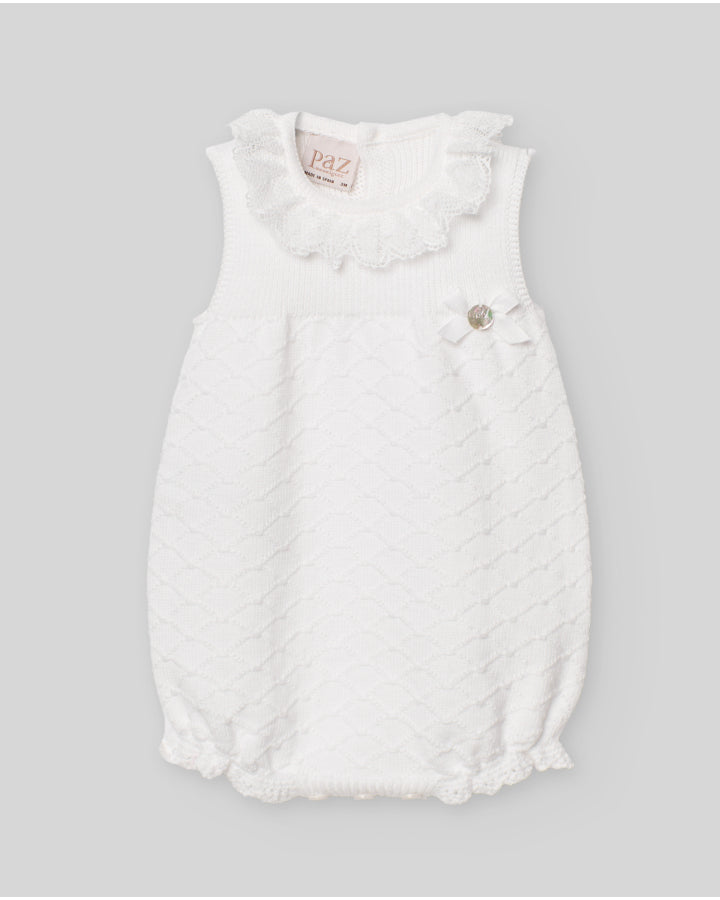 Knit romper with a ribbed yoke