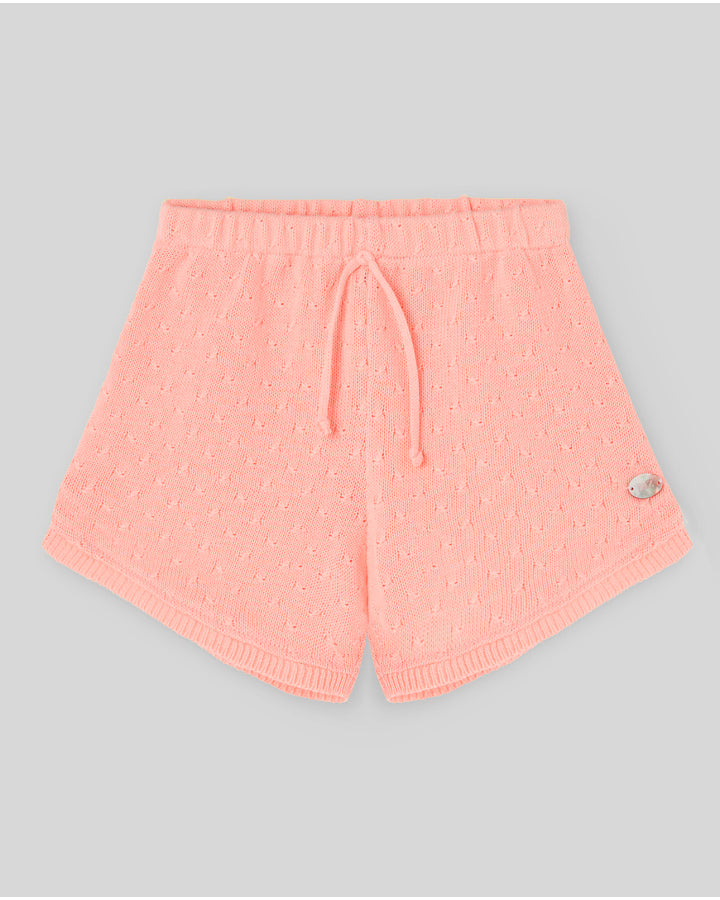 Knit shorts with a subtle pattern and decorative drawstring