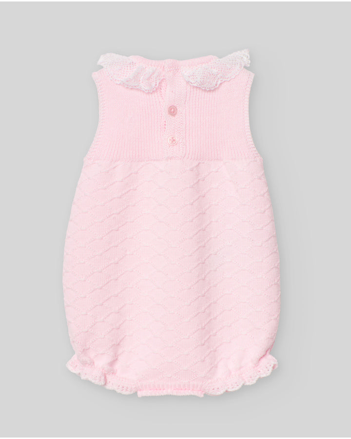 Knit romper with a ribbed yoke