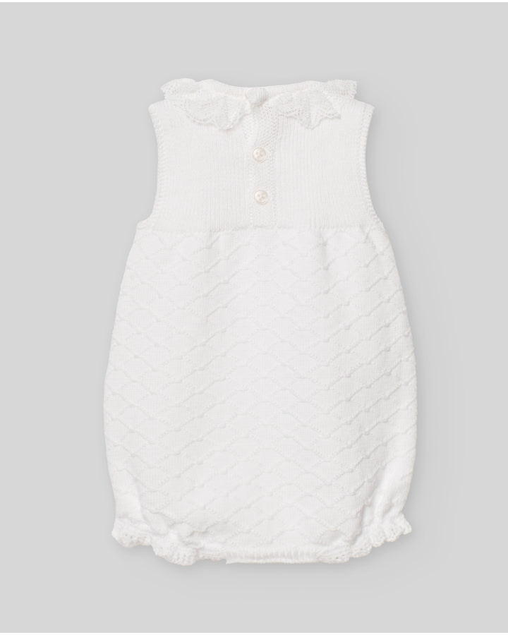 Knit romper with a ribbed yoke