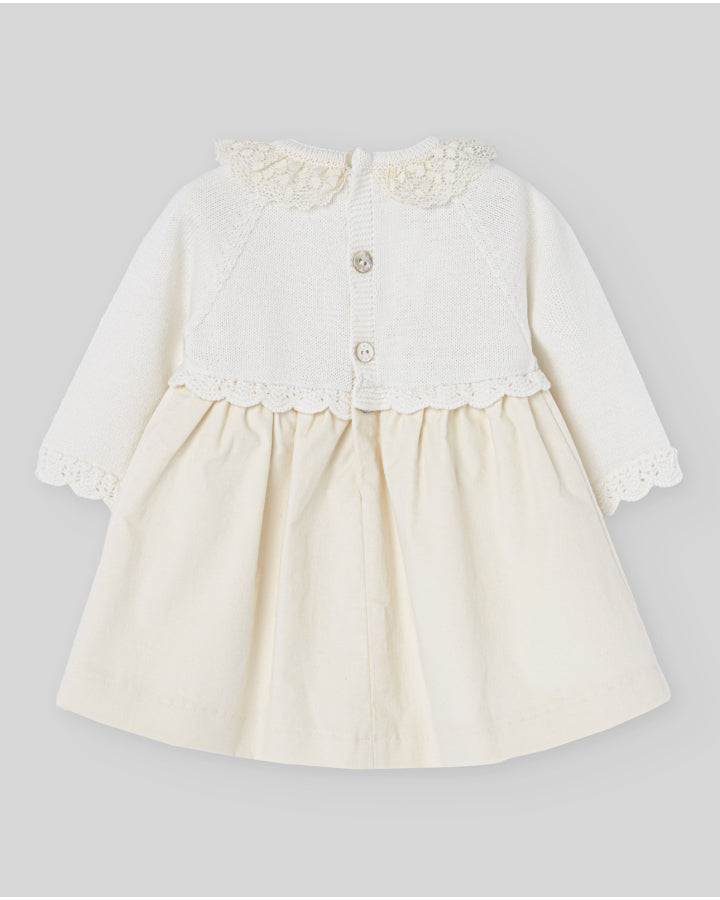 KNIT BABY DRESS IN PEARL COLOUR
