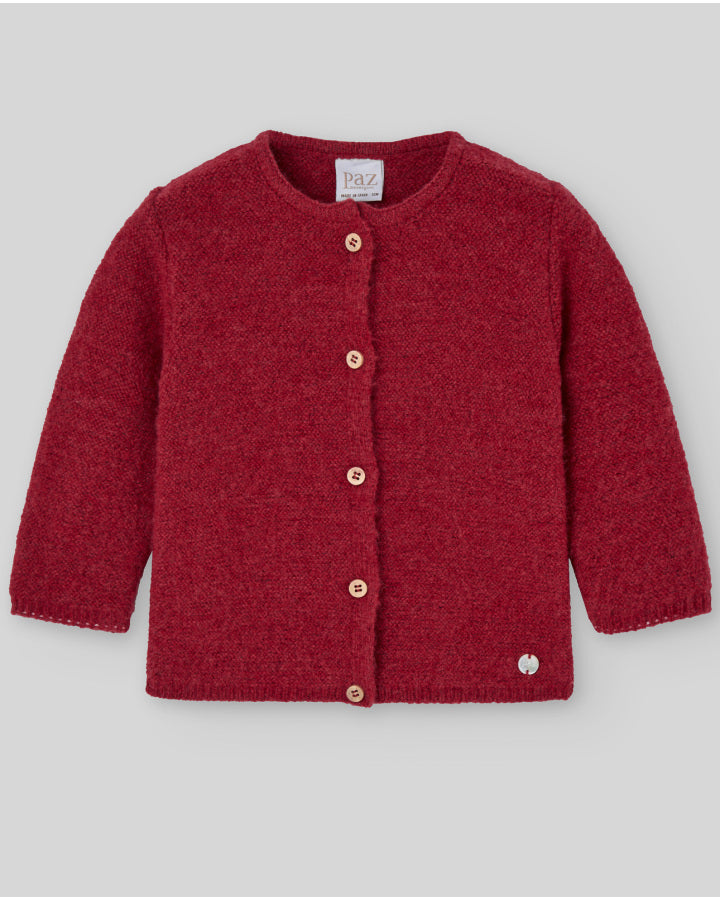 Red Long knitted jacket with soft texture
