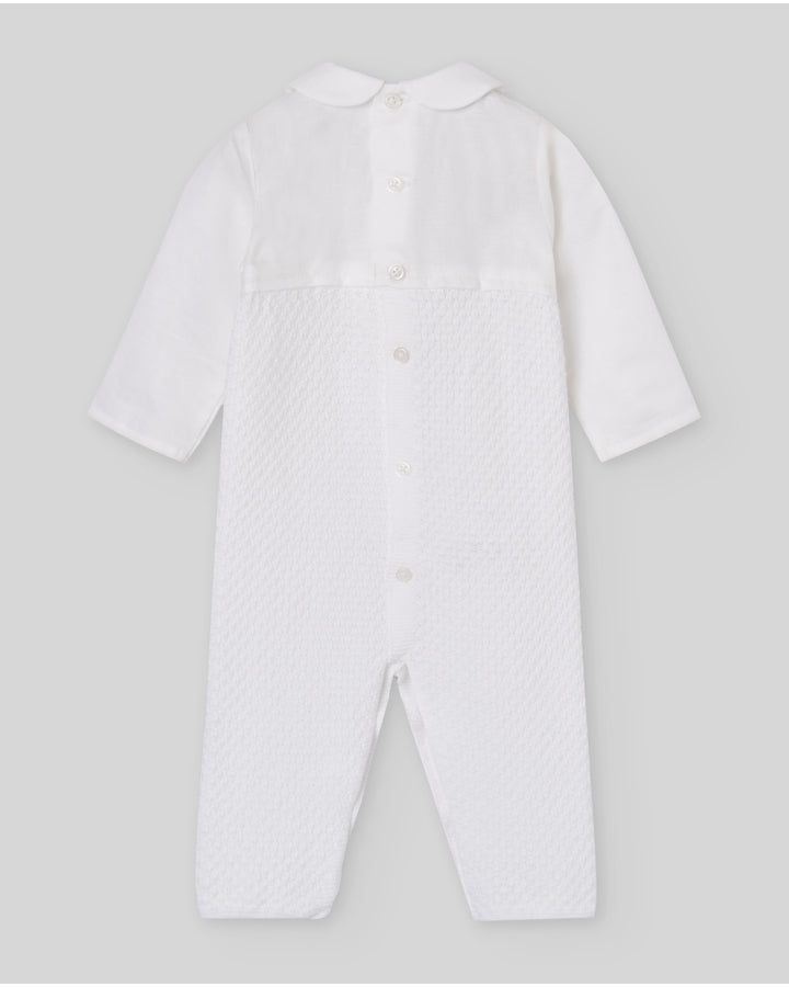 Long sleeve romper combining knit and fabric