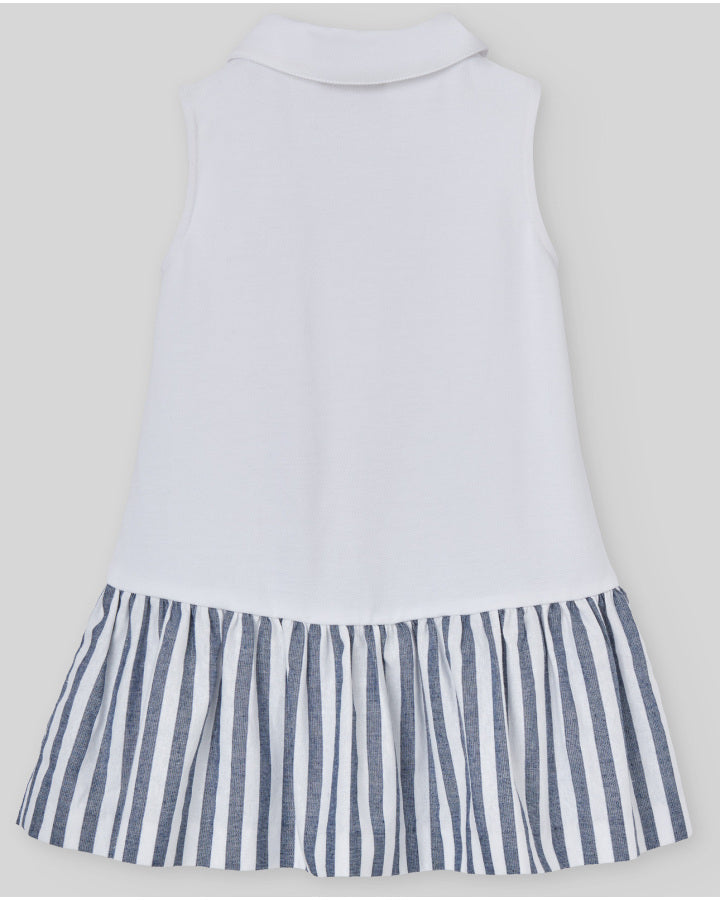 Dress for girl with polo-style knit top and striped fabric skirt