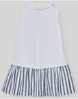 Dress for girl with polo-style knit top and striped fabric skirt