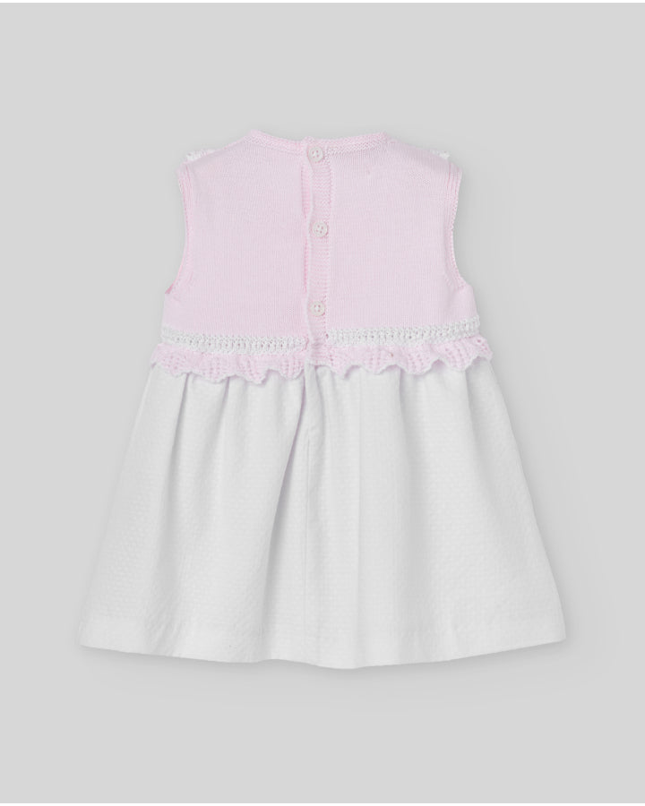 Knit and fabric dress for baby girl in pink