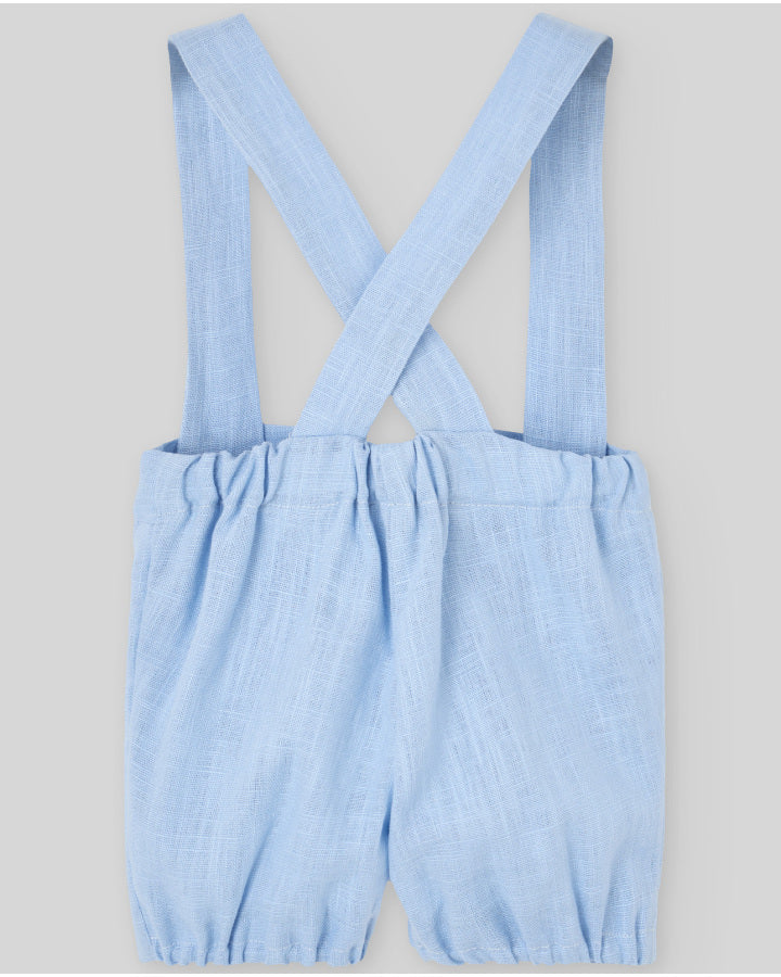 Boys' linen shorts with crossed suspenders