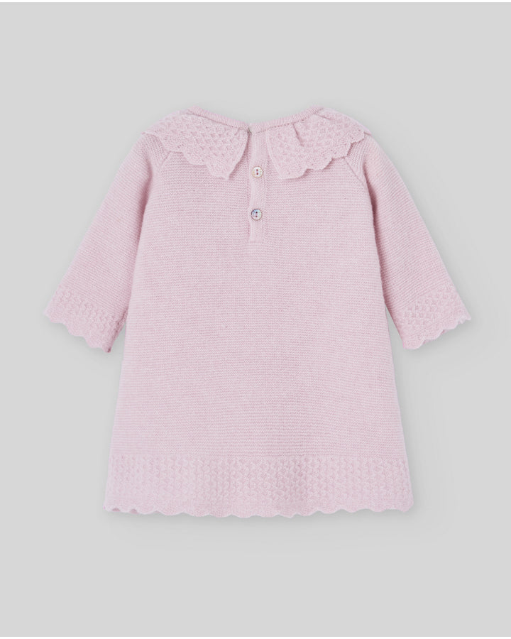 Straight-cut pink dress in plain wool and cashmere knit