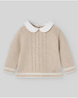 Light brown Knitted sweater with white neck
