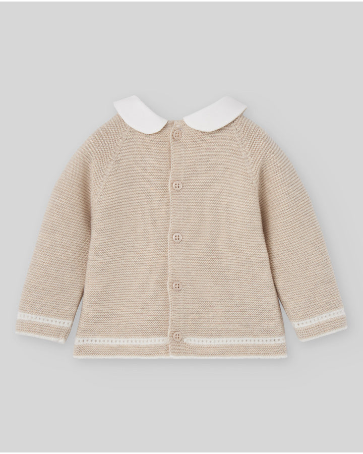Light brown Knitted sweater with white neck