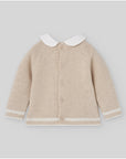 Light brown Knitted sweater with white neck
