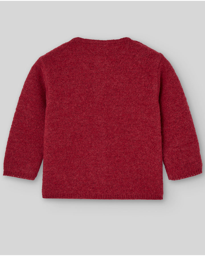 Red Long knitted jacket with soft texture