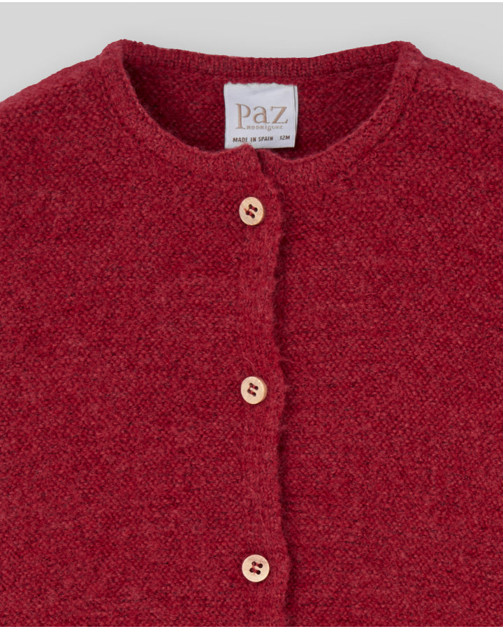 Red Long knitted jacket with soft texture