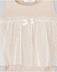 Knitted baby bodysuit with plumeti tulle overlay