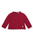 High-neck Button Back Red Knitted Sweater for Baby