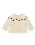 Button Back Ivory Knitted Sweater with Christmas Tree Details