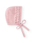 Pink Knitted Bonnet for baby girl with details