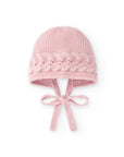 Pink Knitted Bonnet for baby girl with details