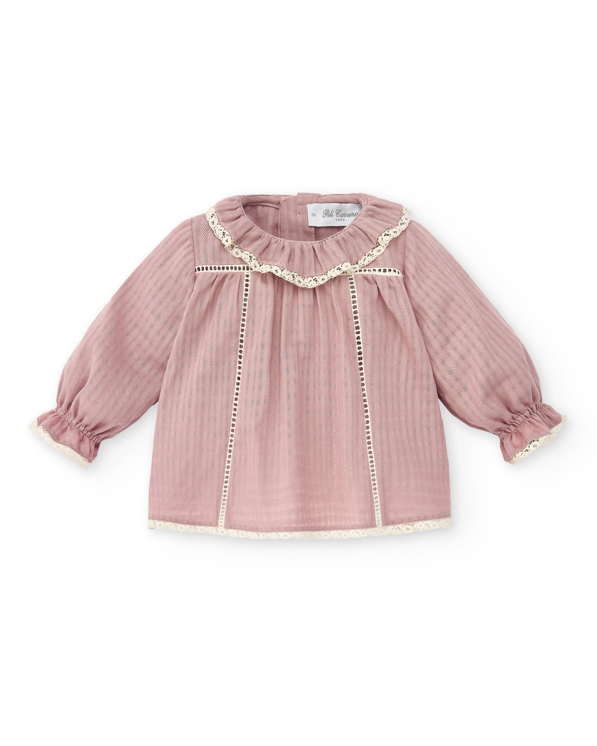 Pale Pink Cotton Blouse with Lace details