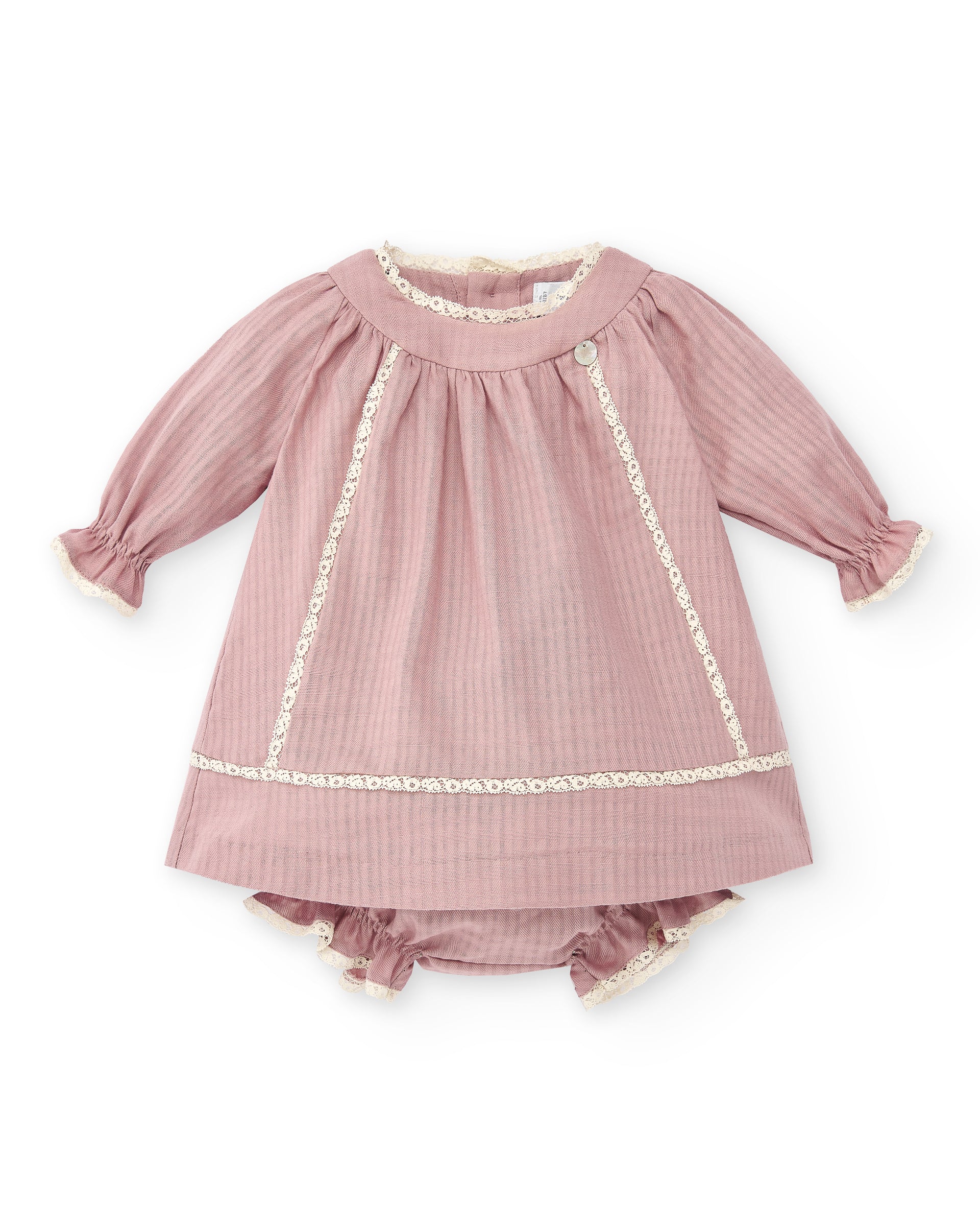 Pink Linen Look Dress & Bloomer w/ Flowers