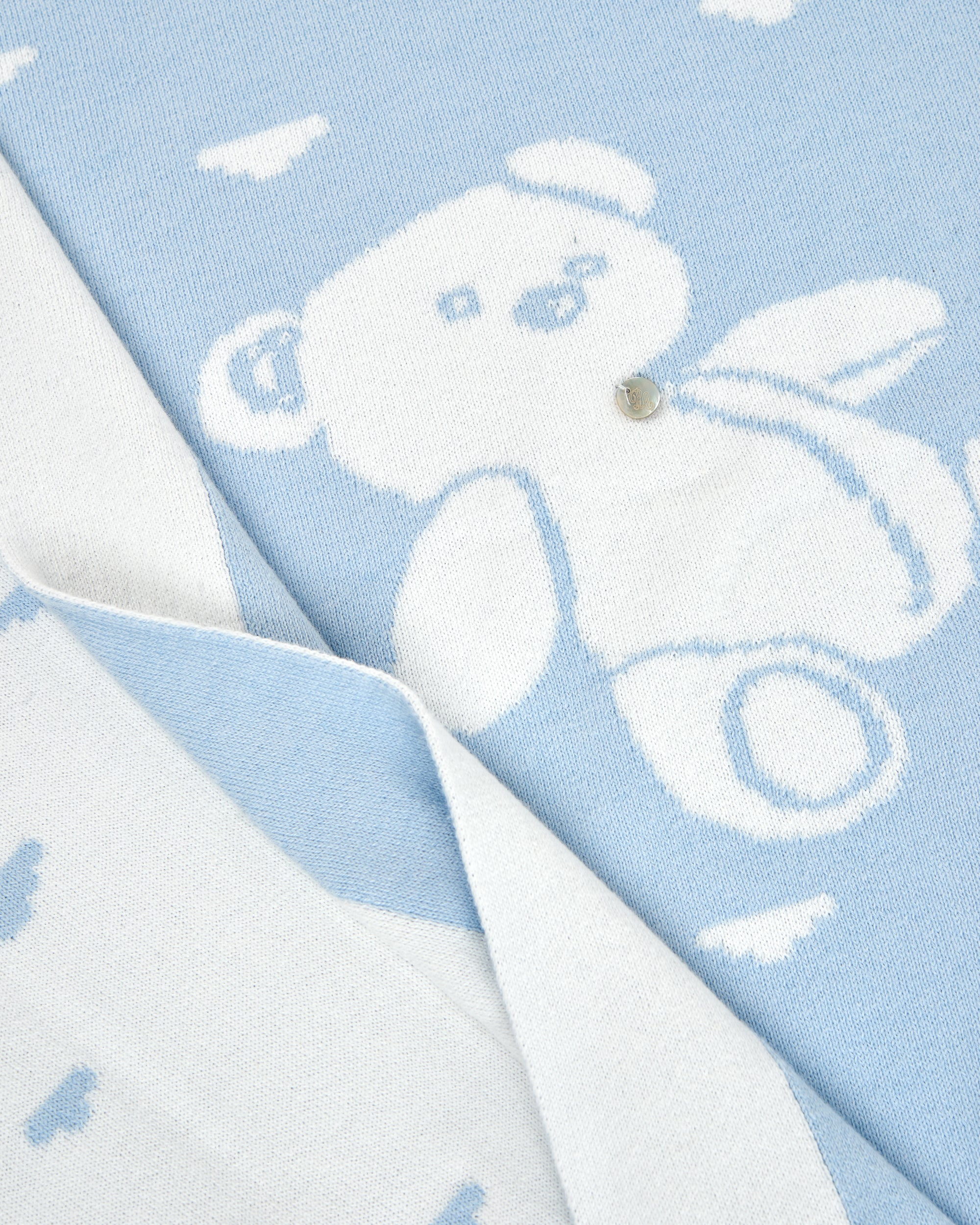 Baby Blue and white Knitted Blanket with Teddy Bear