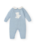 Blue non-footed Knitted Overall with Teddy Bear