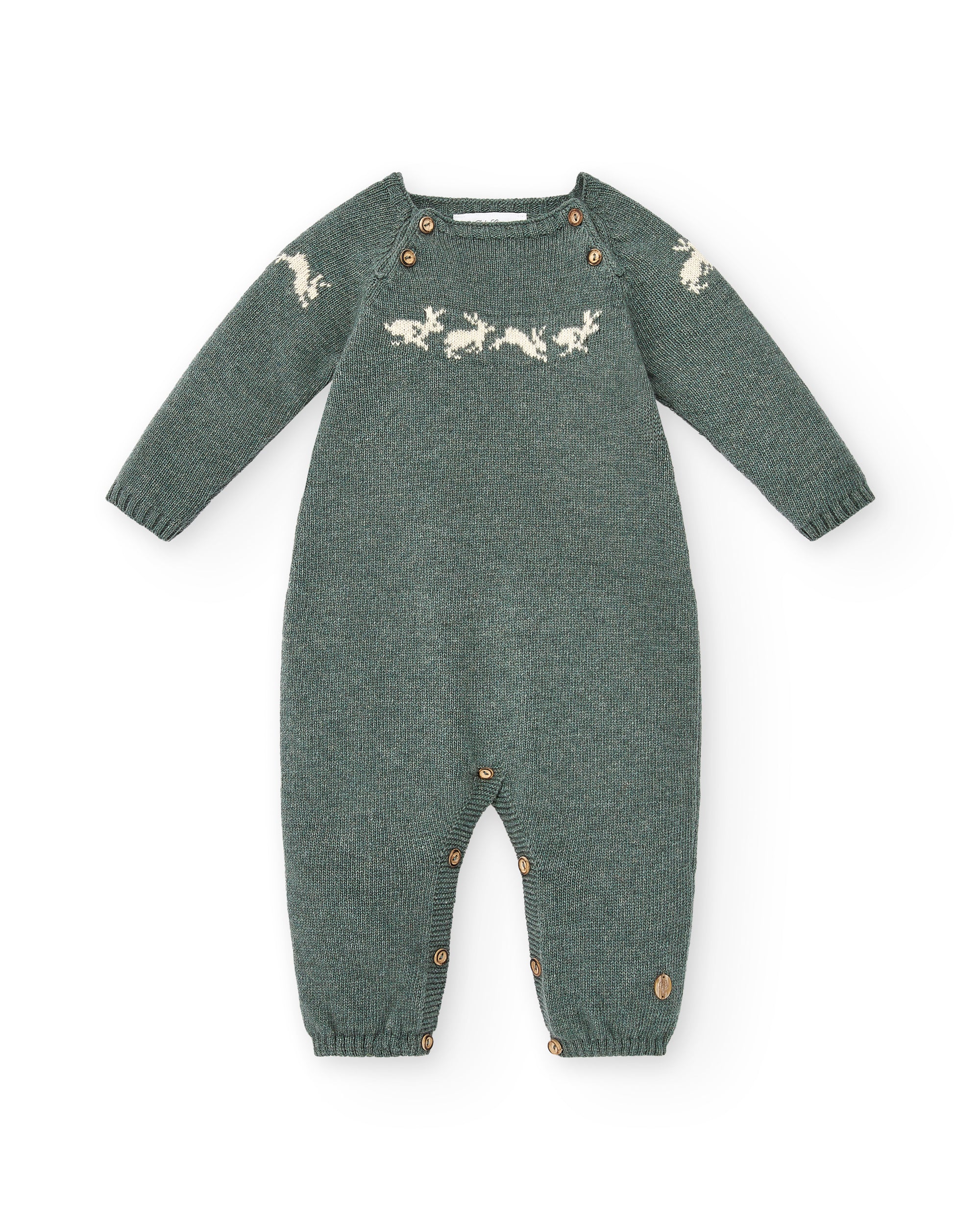 Gray-Green Knitted non-footed Overall with Deer
