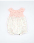 PINK KNITTED AND PINK FLOWER POPLIN ROMPER SUIT