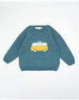 White and Yello Green Jumper with Caravan Detail