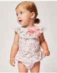 Pink Ruffled romper with Pink Flower Bow for Little Girl