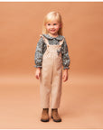 Beige Cotton Dungarees with Flower Bow and Ruffles