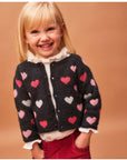 Black Cardigan with Pink and White Hearts