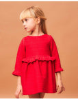 Red Tweed Waisted Ruffle Dress