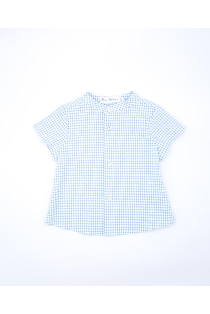 Short-sleeved blue gingham shirt