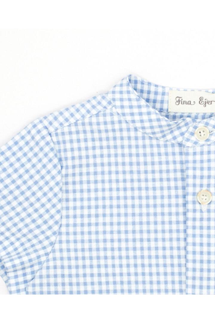 Short-sleeved blue gingham shirt