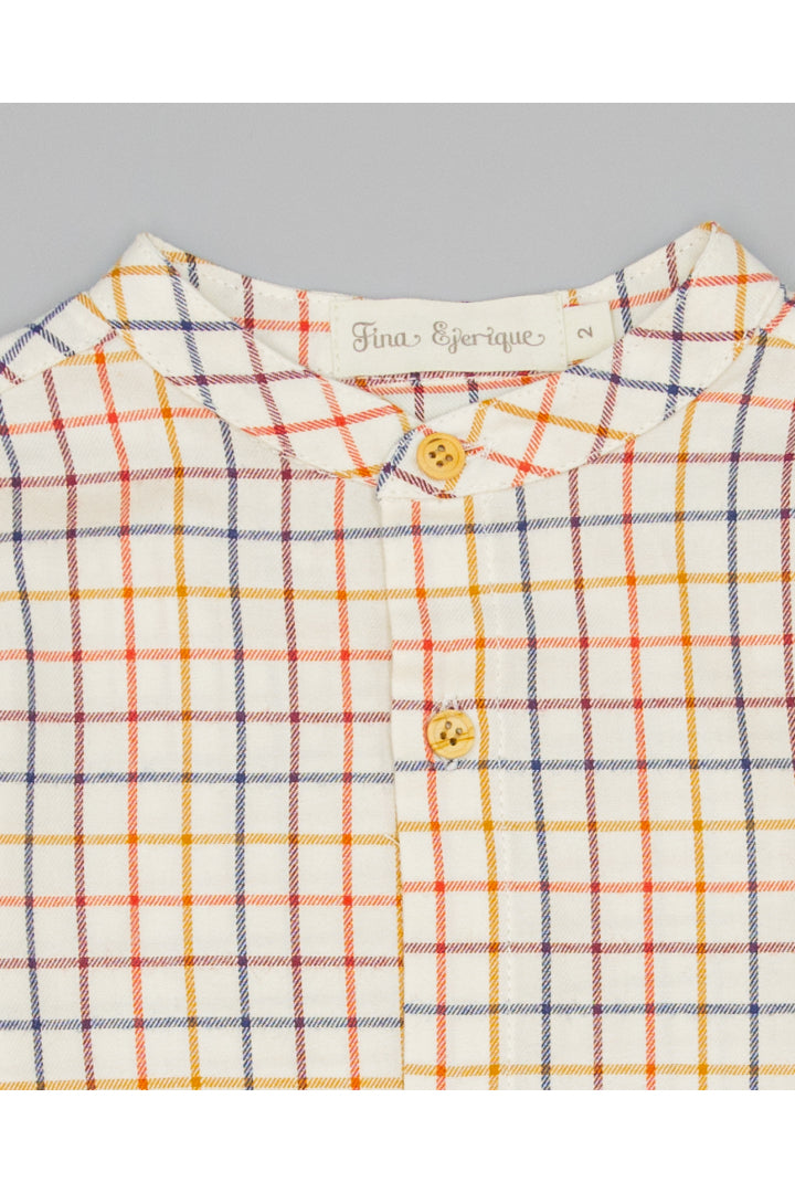 Beige viella shirt with mustard and green