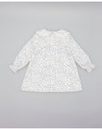 Blue viella dress with leaf print and pintucks
