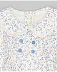Blue viella dress with leaf print and pintucks